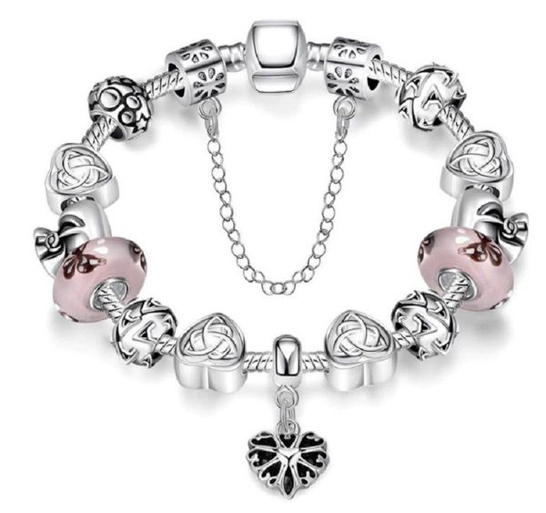 

2022 new charm bracelet heart pendant european charm beads butterfly murano glass beads bangle fits pandora charm bracelets & necklace, Golden;silver