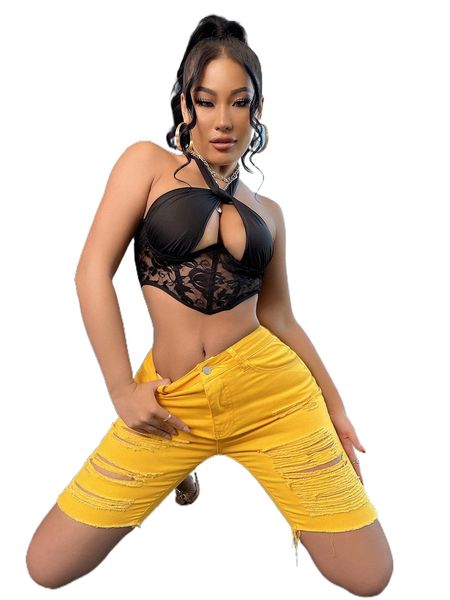 

sxy ripped raw cut denim shorts f1tt#, White;black