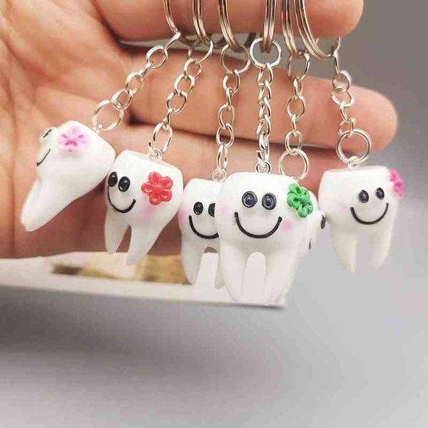 Стоматологическая форма зуба формы модель брелок мода брелок мультфильм девушки подарок сумка кулон зубов автомобиль ключ цепь брелок 2021New Trend G220421
