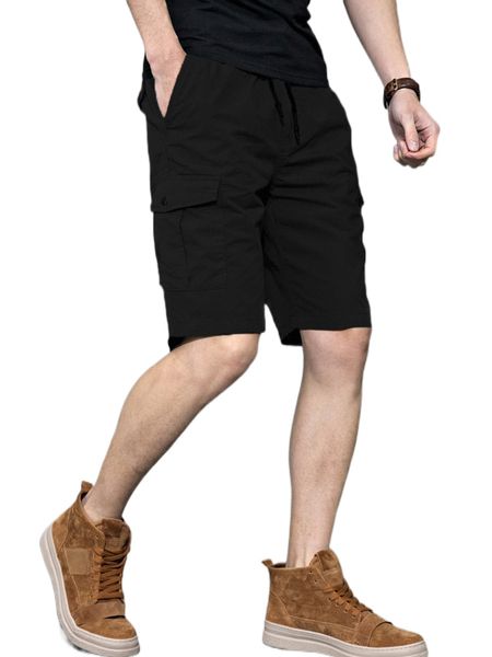 

men flap pocket drawstring waist shorts 59oc#, White;black