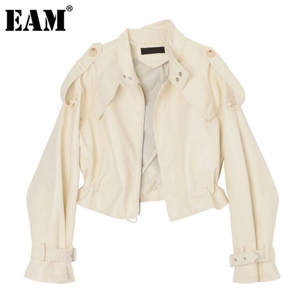 

eam loose fit black pu leather big size jacket stand collar long sleeve women coat fashion spring autumn 1da415 201029, Black;brown