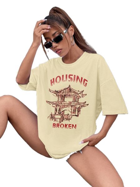 

building & letter graphic drop shoulder tee t3jh#, White