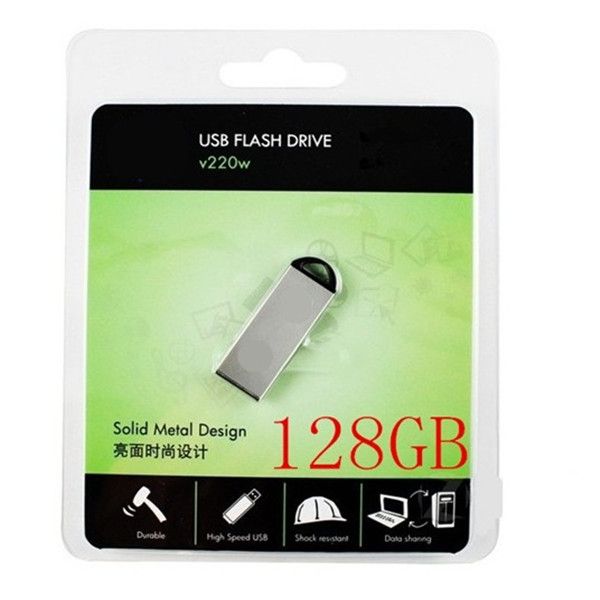 DHL Frete 16GB / 32GB / 64GB / 128GB / 256GB V220W Creative Metal USB Unidade Flash / Real Capacidade Pendrive / Boa Qualidade USB 2.0 Memory Stick