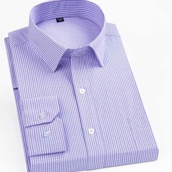 

anti-wrinkle men work shirts regular fit long sleeve casual dress checkered shirt mens purple striped clothing with front pocket 220322, White;black