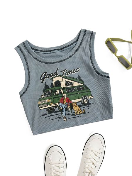 

romwe x frmlsstudio skeleton car & dog print tank q6r8#, White