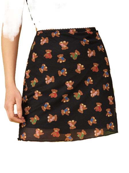 

x courtneygrabenshop allover cartoon bear print skirt 7719#, Black