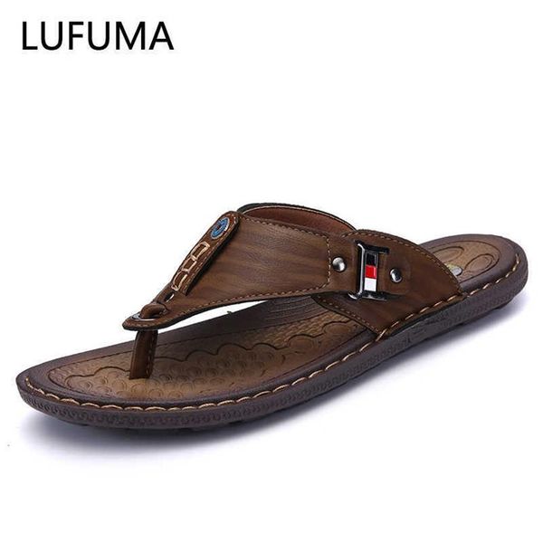

summer beach men flip flops pu leather slippers male flats sandals outdoor rubber thong beach shoes men leather brand 210615229z, Black