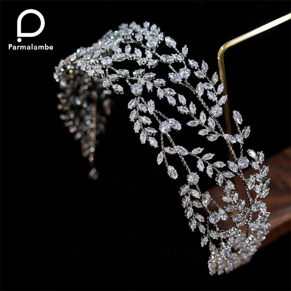 

parmalanbe fashion cz crown wedding tiaras crystal headband elegant headwear prom hair accessories bridal crowns jewelry 220804, Slivery;golden