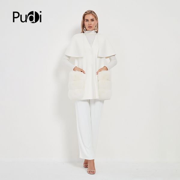 

pudi women fashion vest real wool outwear with fox fur pocket ct120, Black