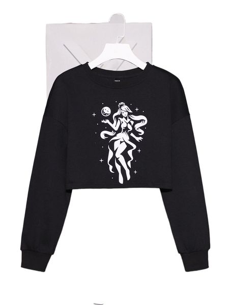 

x masterlevsha drop shoulder figure graphic pullover q4r3#, Black
