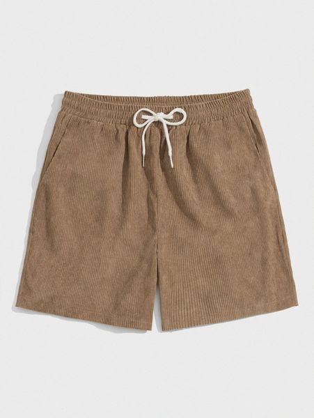 

romwe guys solid corduroy drawstring track shorts r7rx#, White;black