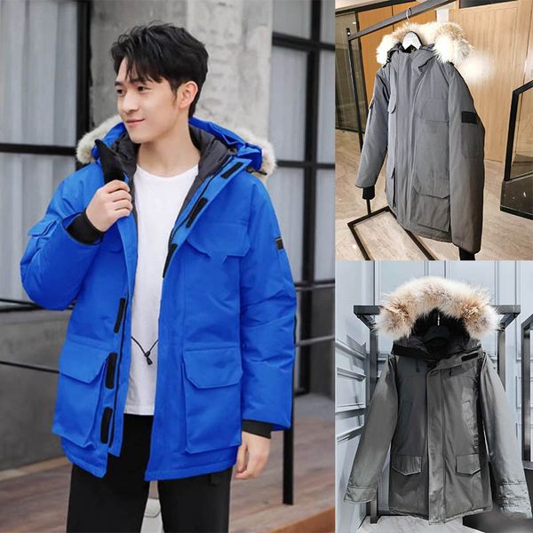 

winter jackets large pockets thick down jacket with real wolf fur travel warm long coats fashion casual white goose out of the set coat, Black