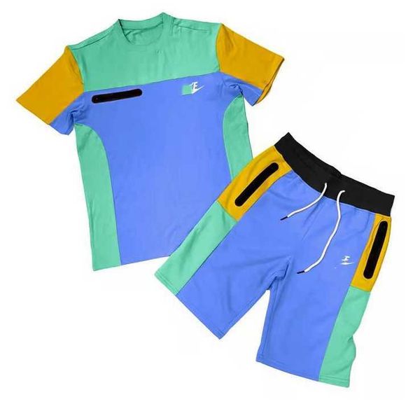 

tracksuit men's sports summer fitness short-sleeved t-shirt round neck casual designer point shorts trendy men's two-piece suit ba, Gray