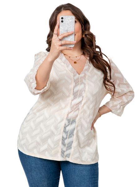 

plus solid chevron pattern flounce sleeve blouse p4uu#, Black