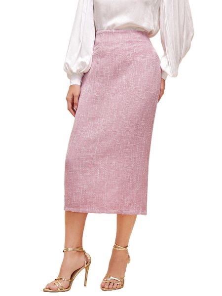 

high waist split back tweed skirt l882#, Black