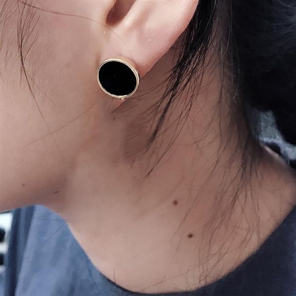 

luxury designer jewelry women stud earrings 18k stainless steel men gold earrings with onyx and shell rock punk round wedding gift244e, Golden;silver