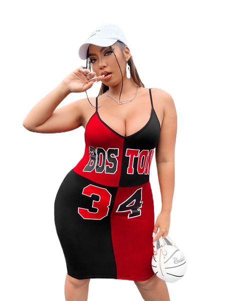 

plus letter graphic colorblock bodycon dress n8fd#, Black