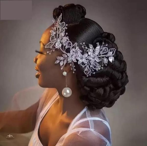 

headpieces bridal wedding diamond tiara hollowed out leaves handmade crystal bride hair band exquisite elegant wedding dress accessories man, Silver