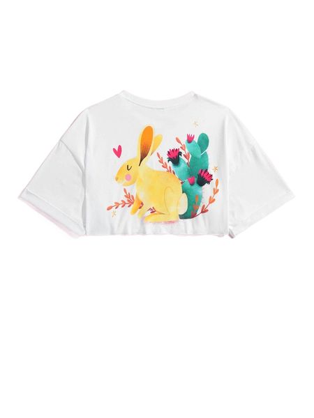 

x sonia greer art cartoon print drop shoulder crop tee 496v#, White