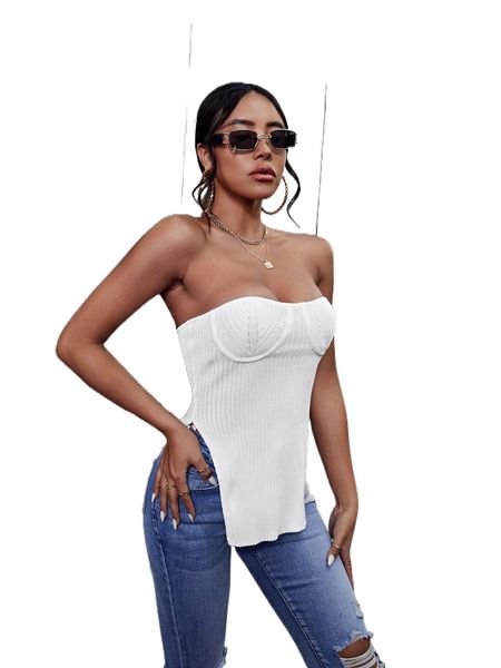 

asymmetrical hem bustier tube knit o09v#, White;black