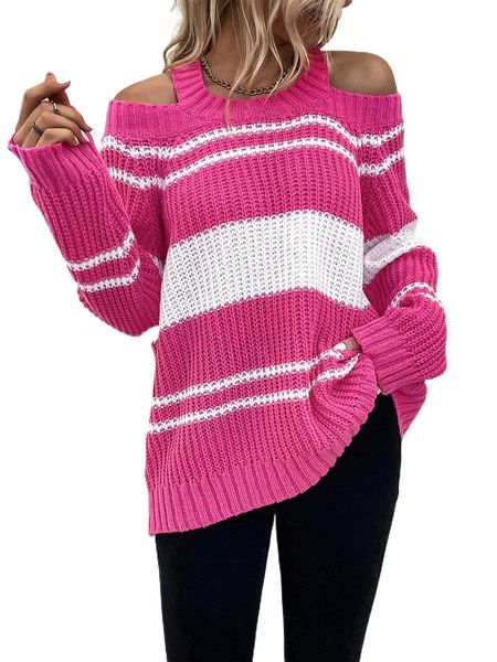 

two tone cold shoulder cut out back sweater v8mo#, White;black