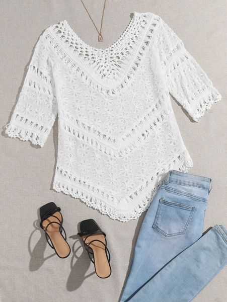 

contrast crochet cover up 88oa#, White;black