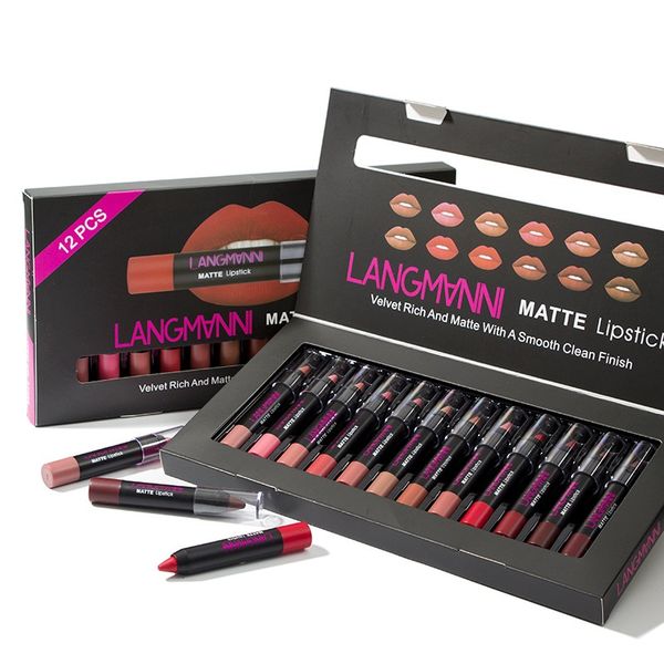 Langmanni 12pcs/Set Matte Lipsticks Nonshipp