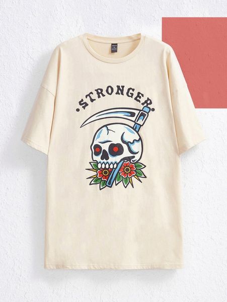 

x fabecco skull & letter graphic drop shoulder tee z7ap#, White