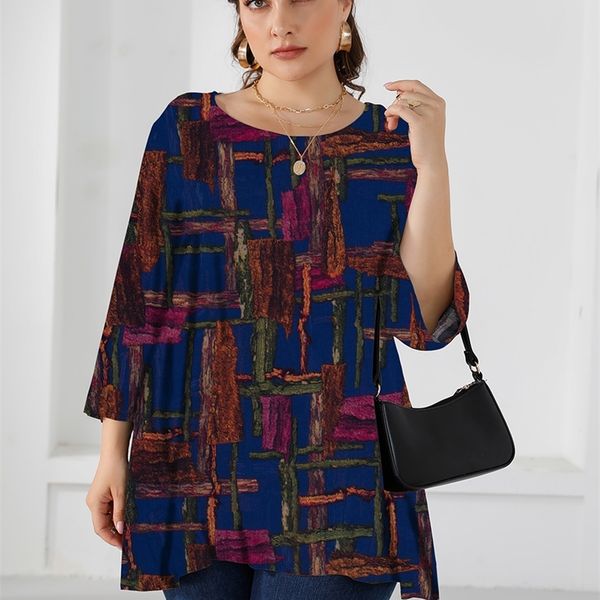 

5xl plus size women sping autumn multicolor plaid print elegant blusas women blouse feminina big size women clothes 220526, Black