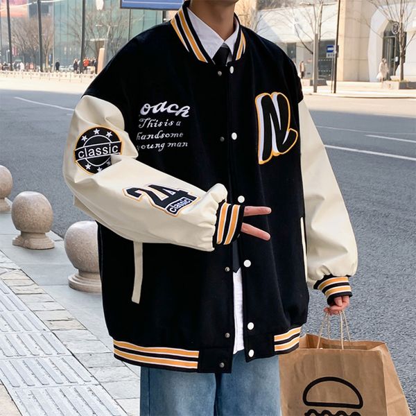 

autumn and winter men's round neck loose jacket thickened jacket baseball uniform trendy men multi-color jackets couple coat, Black;brown
