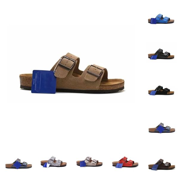 

designer arizona soft footbed nubuck leather men women sandal vacation summer beach slides leisure outdoor flat slippers, Black