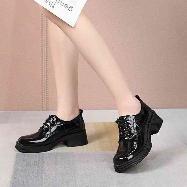 

dress shoes women's shoes spring small leather women's versatile leofor british patent thick soled large single 4143 fln8, Black