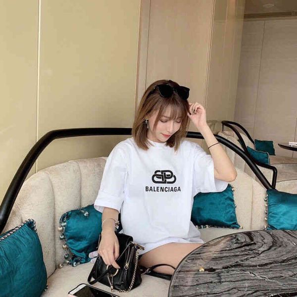 

2022 spring and summer korean short sleeved men's women's lovers' fashion br paris printed lock catch leisure loose cotton t, White;black