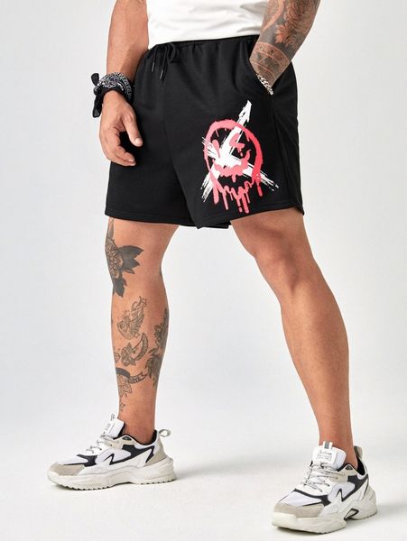 

extended sizes men expression print drawstring waist shorts 97qi#, White;black