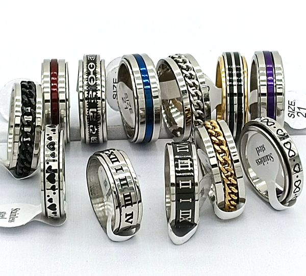 30 pçs/lote Design Mix Spinner Ring Girar Aço Inoxidável Masculino Moda Girar Anel Masculino Feminino Punk Jóias Presente de Festa Atacado lotes