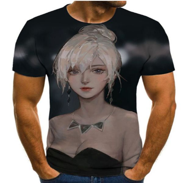 

fun anime boys costume game harajuku 3d graphics t-shirt summer men's t-shirt casual round neck shirt plus size streetwear, Black;green