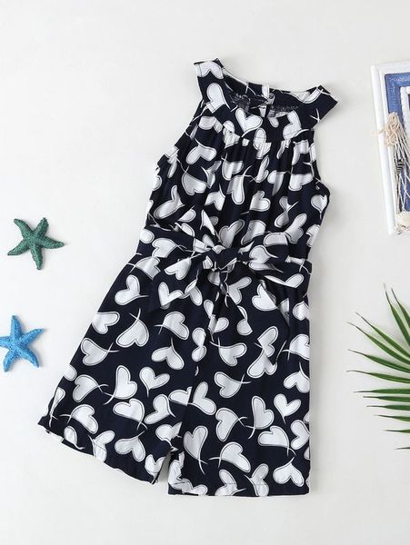 

toddler girls allover heart print belted jumpsuit she, Blue