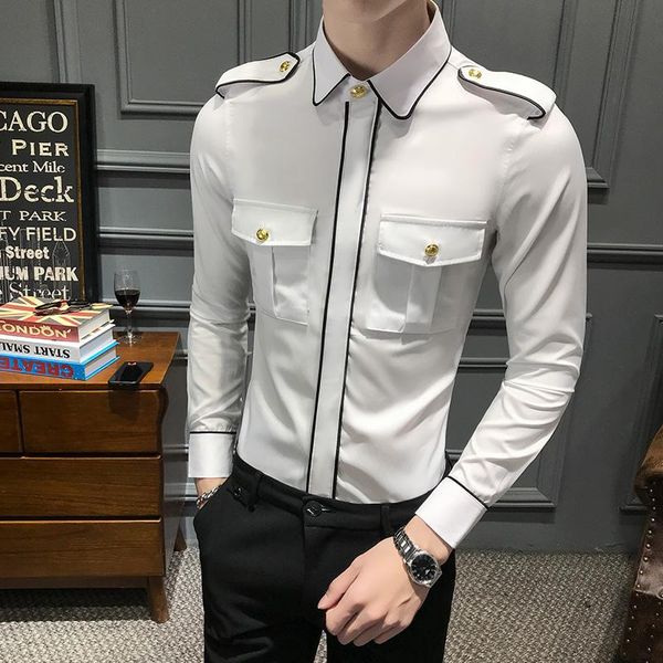 Camisas casuais masculinas harajuku moda para homens 2022 estilo primavera outono piloto uniforme de manga longa camisa de vestido fit