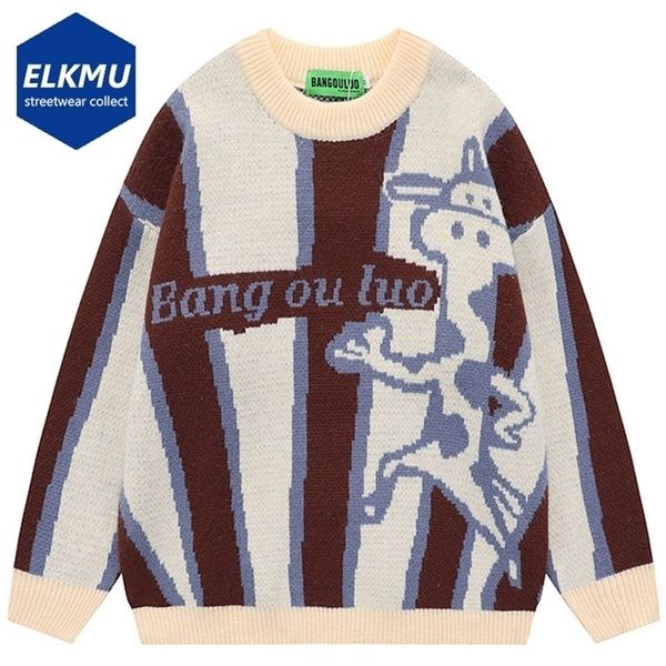 

winter knitted sweaters men oversized harajuku hip hop striped sweater beige autumn fashion streetwear knit sweater pullover 220817, White;black