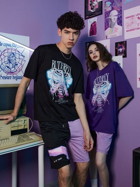 

romwe slogan skeleton graphic oversized tee z7kz#, White;black