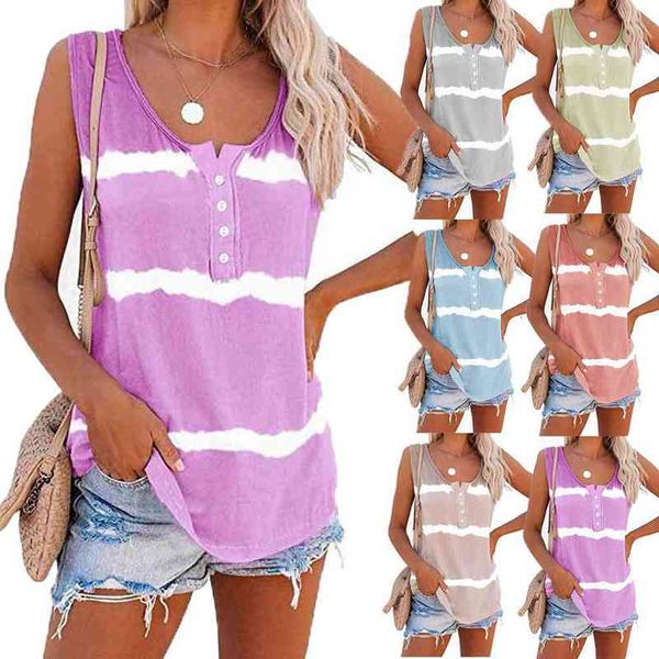 

women's t-shirt tie dyed gradient printed button vest t-shirt for women 2xwx, White