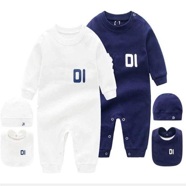 

infant 3 set hat bib jumpsuit kids clothes girls boys letter clothes newborn baby rompers toddler clothes241i, Blue