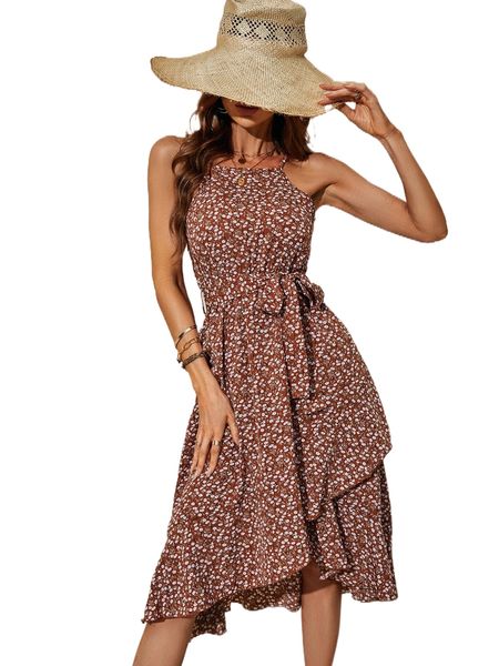 

ditsy floral print belted cami dress h1fd#, Black;gray