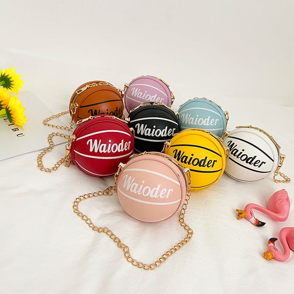 

kids basketball messenger bag children girls leather round crossbody pack metal chain strap holiday travel street hip-hop boy