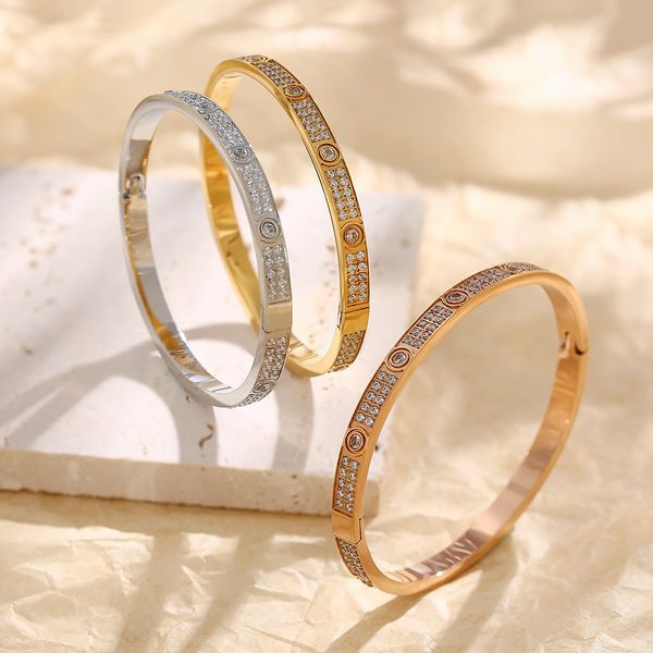 

2022 carter luxury jewelry for women favor easy lock bangle rose yellow gold full diamond love bangle wedding engagement screw bracelet