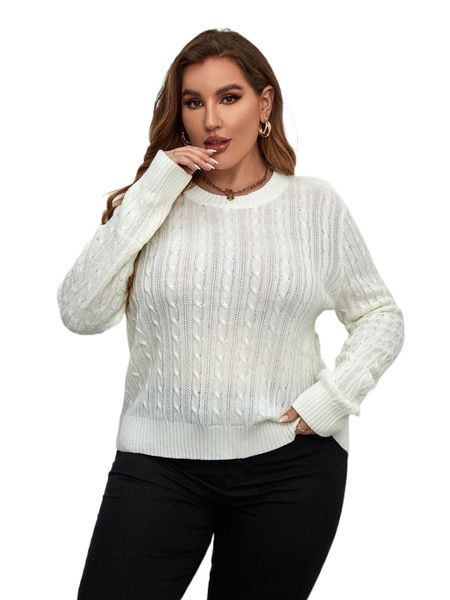 

plus cable knit sweater t8vq#, Black