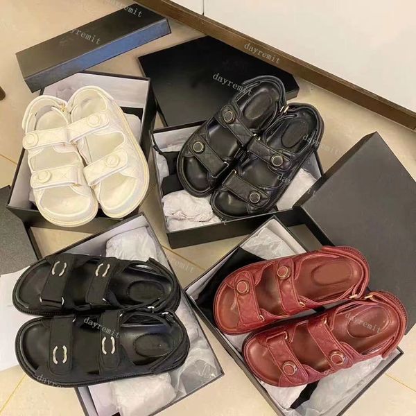 Dad Sandalen Designer Kristall Kalbsleder Leder Freizeitschuhe Damen Slides Gesteppte Plattform Damen Sandale Sommer Strand Slipper Größe 35-42 Mit Box