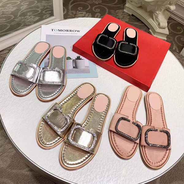 

designer ladies slippers leather sandals luxury summer flip-flops leather beach shoes outdoor 35-43 with box, Black