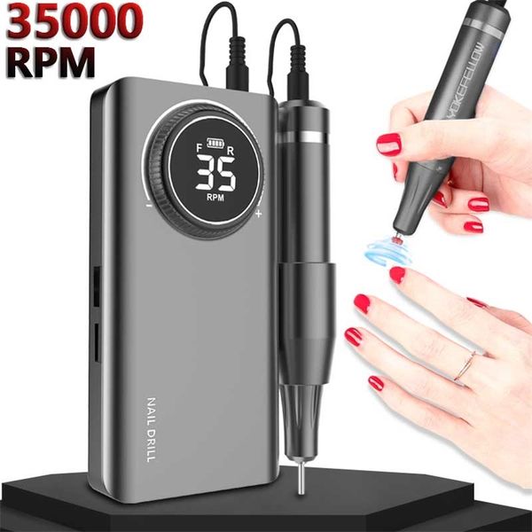 

nail drill machine 35000 rpm rechargeable nail gel polisher for manicure machine electric nail drill with full lcd display 220711