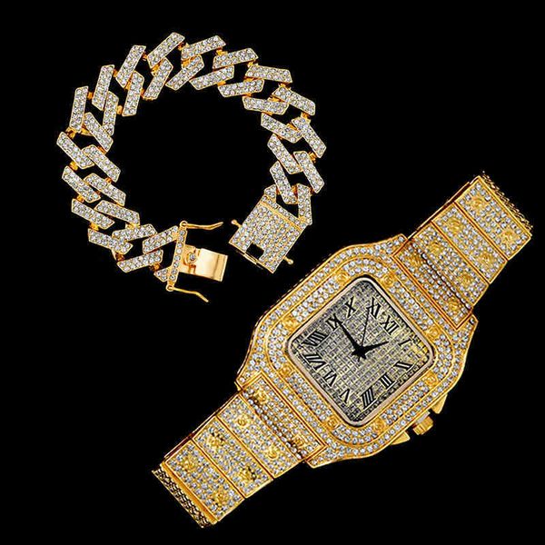 

2022 hip hop men iced out watch luxury date quartz wrist watch with micropave cz watch for women men jewelry gift, Slivery;brown